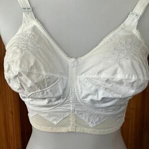 Vintage 1960s Surprise Bullet Bra White Cotton Floral Embroidered 36D Style 502